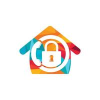 Secure Call Icon Logo Design. Handset with keyhole and home icon. vector