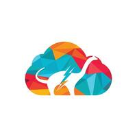 Dino thunder with cloud icon vector logo design. Dinosaur lightning icon logo.