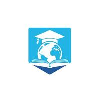 World education vector logo design. Globe with gradation cap and book icon design.