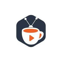 diseño de logotipo de vector de televisión de café. Taza de café y concepto de logotipo de icono de televisión.