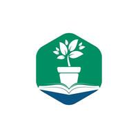 Eco book vector logo design. Book and flower pot icon logo.