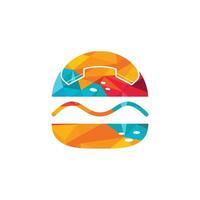 Food call logo design. Burger delivery logo concept. Hamburger and handset icon. vector
