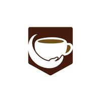 diseño del logotipo del vector de cuidado del café. taza de café y diseño de icono de mano.