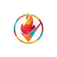 Fire check vector logo design template. Fire and checkmark icon design.