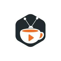 diseño de logotipo de vector de televisión de café. Taza de café y concepto de logotipo de icono de televisión.