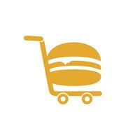 Burger and grocery trolley logo design. Burger and cart icon design. vector