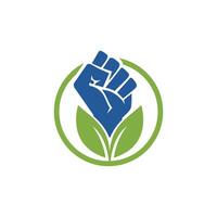 Power of nature vector logo design. Hand and eco symbol or icon. Unique protest and organic logotype design template.