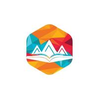 diseño de logotipo vectorial de libro de montaña. símbolo o icono de la naturaleza y la librería. vector