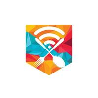 diseño de logotipo de pedido de comida en línea de señal de comida. Pida comida en Internet, entrega de comidas en cafeterías de restaurantes en línea. vector