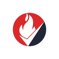 Fire check vector logo design template. Fire and checkmark icon design.