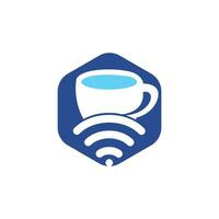 taza de café con logotipo de icono de vector wifi. plantilla de diseño de logotipo creativo para cafetería o restaurante.