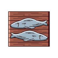 fishes on wooden plank vector