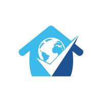 Globe check vector logo design. Tick mark and globe icon design.