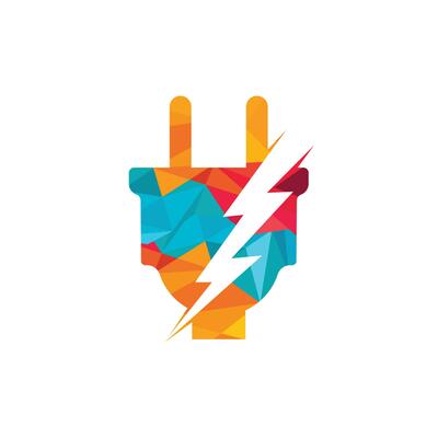Electrical plug and thunderbolt vector logo design. Power energy symbol.