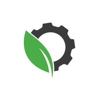 Green leaf with gear vector logo design. Mechanic and eco symbol or icon.