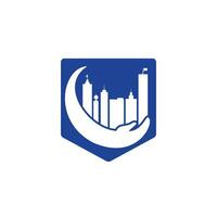 diseño del logotipo del vector de cuidado de la ciudad. plantilla de logotipo de cuidado de la torre.