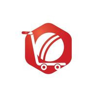 Cricket ball and trolley logo design. Cricket shopping logo design concept. vector