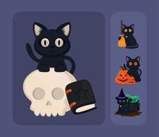 conjunto de iconos, gato de halloween vector