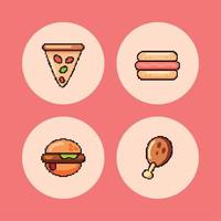 set of fast food pixel art vector