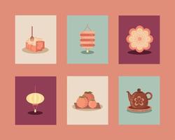 icons set mid autumn festival vector