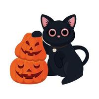 halloween cat with pumpkins vector