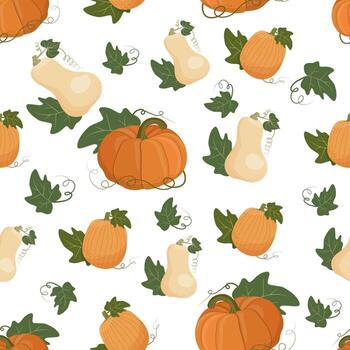 Seamless autumn pattern with different multicolored pumpkins on a white background. vector