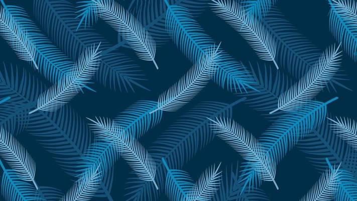 Palm leaves dark blue pattern