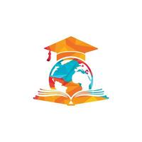 diseño del logotipo del vector de educación mundial. globo con tapa de gradación y diseño de icono de libro.