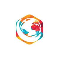 logotipo de la mano mundial. guardar el diseño del logo mundial. concepto de logotipo de cuidado global. vector