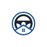 Home drive vector logo design template. Steering wheel and house symbol or icon.