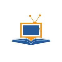 diseño de plantilla de logotipo de vector de tv de libro. plantilla única de diseño de logotipo de librería, biblioteca y medios.