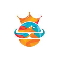 Burger king vector logo design. Burger with crown and mustache icon logo concept.