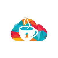 diseño de logotipo de taza de café y candado. diseño del logo de la taza de café combinado con ojo de cerradura y nube. vector