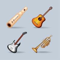 conjunto, instrumentos musicales realistas vector