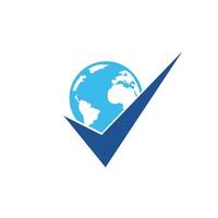 Globe check vector logo design. Tick mark and globe icon design.