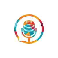 Podcast talk vector logo design. Chat logo design combined with podcast mic.