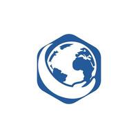 logotipo de la mano mundial. guardar el diseño del logo mundial. concepto de logotipo de cuidado global. vector