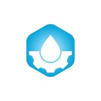Water drop with gear logo concept design. Natural logo. Water energy logo. vector