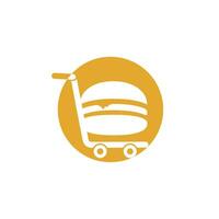 diseño del logotipo del carrito de hamburguesas y comestibles. diseño de icono de hamburguesa y carro. vector