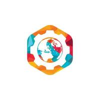 Gear global vector logo design. Gear planet icon logo design element.