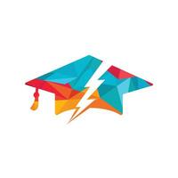 plantilla de logotipo de vector de estudiante flash. logotipo de educación con gorra de graduación e icono de trueno.