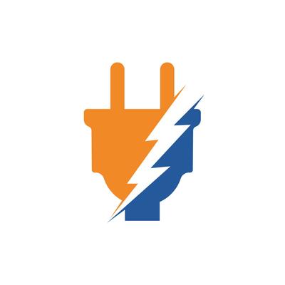 Electrical plug and thunderbolt vector logo design. Power energy symbol.