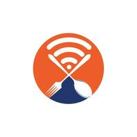 diseño de logotipo de pedido de comida en línea de señal de comida. Pida comida en Internet, entrega de comidas en cafeterías de restaurantes en línea. vector