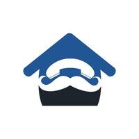 Gentleman call vector logo design template. Mustache and handset with home icon logo.