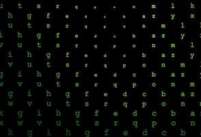 Dark green vector background with signs of alphabet.