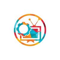 diseño de logotipo de vector de equipo de televisión. logotipo de reparación de tv. televisión y símbolo o icono mecánico.