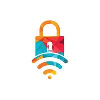 Padlock logo with signal vector design. Safe and signal symbol or icon.