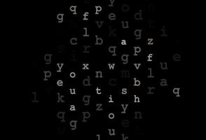 Dark black vector background with signs of alphabet.