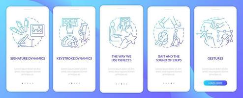 Behavioral measurements blue gradient onboarding mobile app screen. Walkthrough 3 steps editable graphic instructions with linear concepts. UI, UX, GUI template. vector