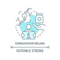 Consultative selling turquoise concept icon. Sales strategy abstract idea thin line illustration. Investigative approach. Isolated outline drawing. Editable stroke. vector